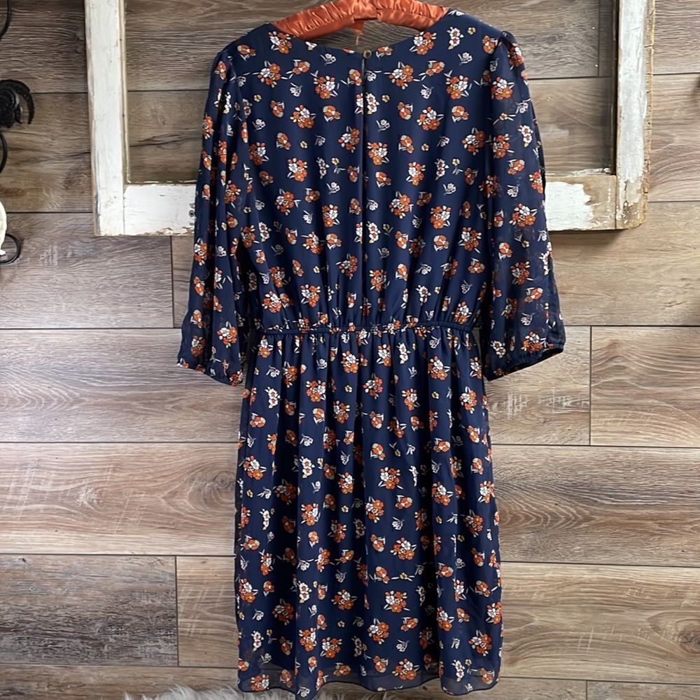 Enfocus Studio Ladies Floral Dress, Size 12, Navy Blue Rust and White